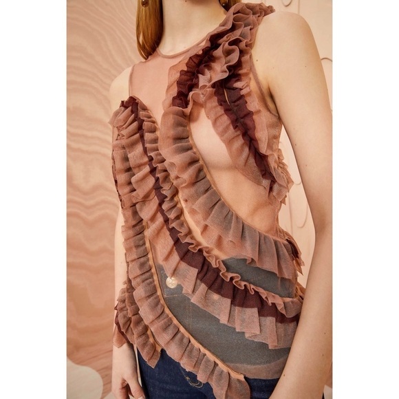 NWOT Ulla Johnson Ruffle Sleeveless Brown Winnifred Top - Picture 3 of 6